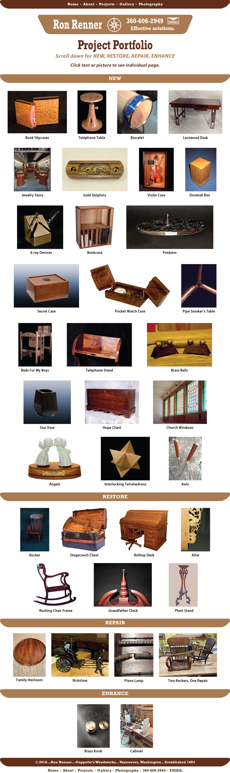 projects, Ron Renner, Geppetto's Woodworks, since 1983, custom handmade